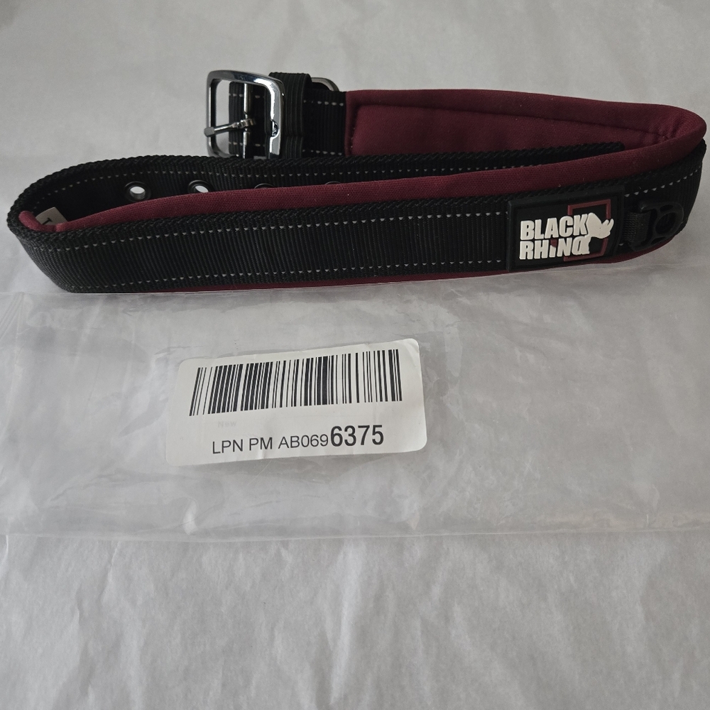 New BLACK RHINO Black And Burgundy Sturdyand Padded Dog Collar